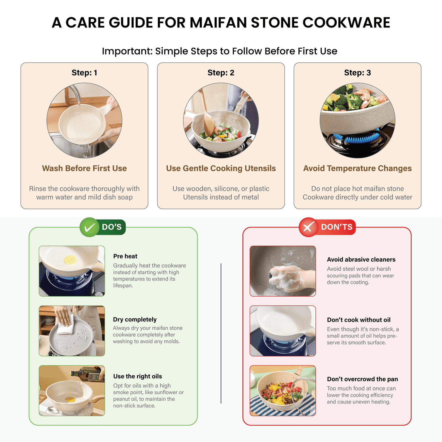 Maifan Stone Non-Stick Flat Bottom Frying Pan (White-28cm)