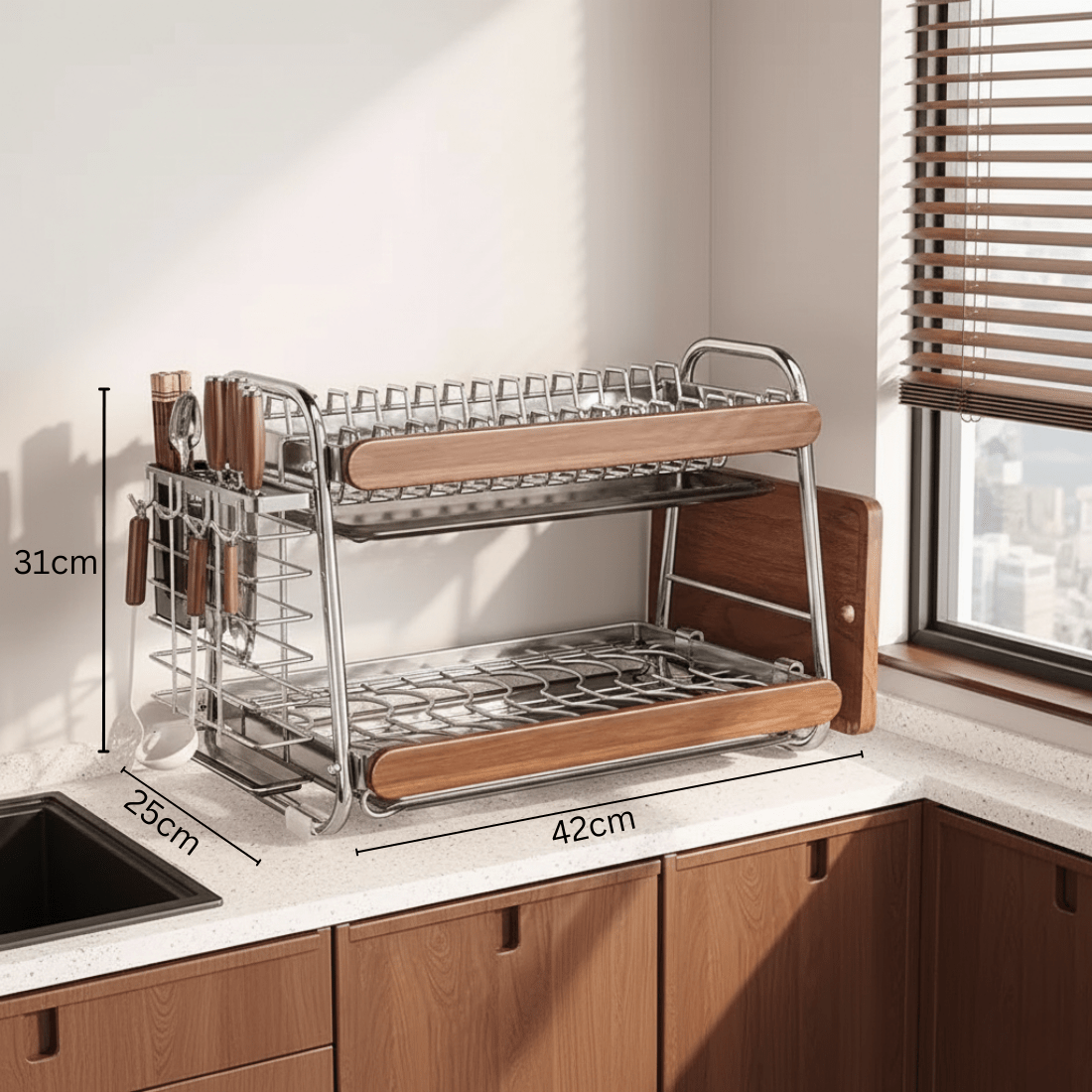 Stainless Steel Dish Drying Rack with Knife & Board Holder