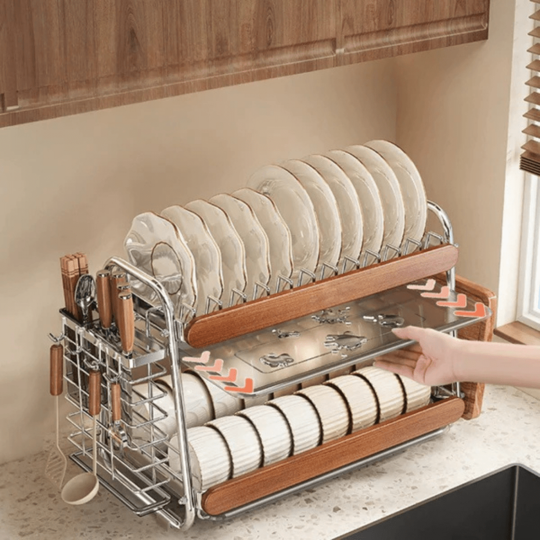 Stainless Steel Dish Drying Rack with Knife & Board Holder