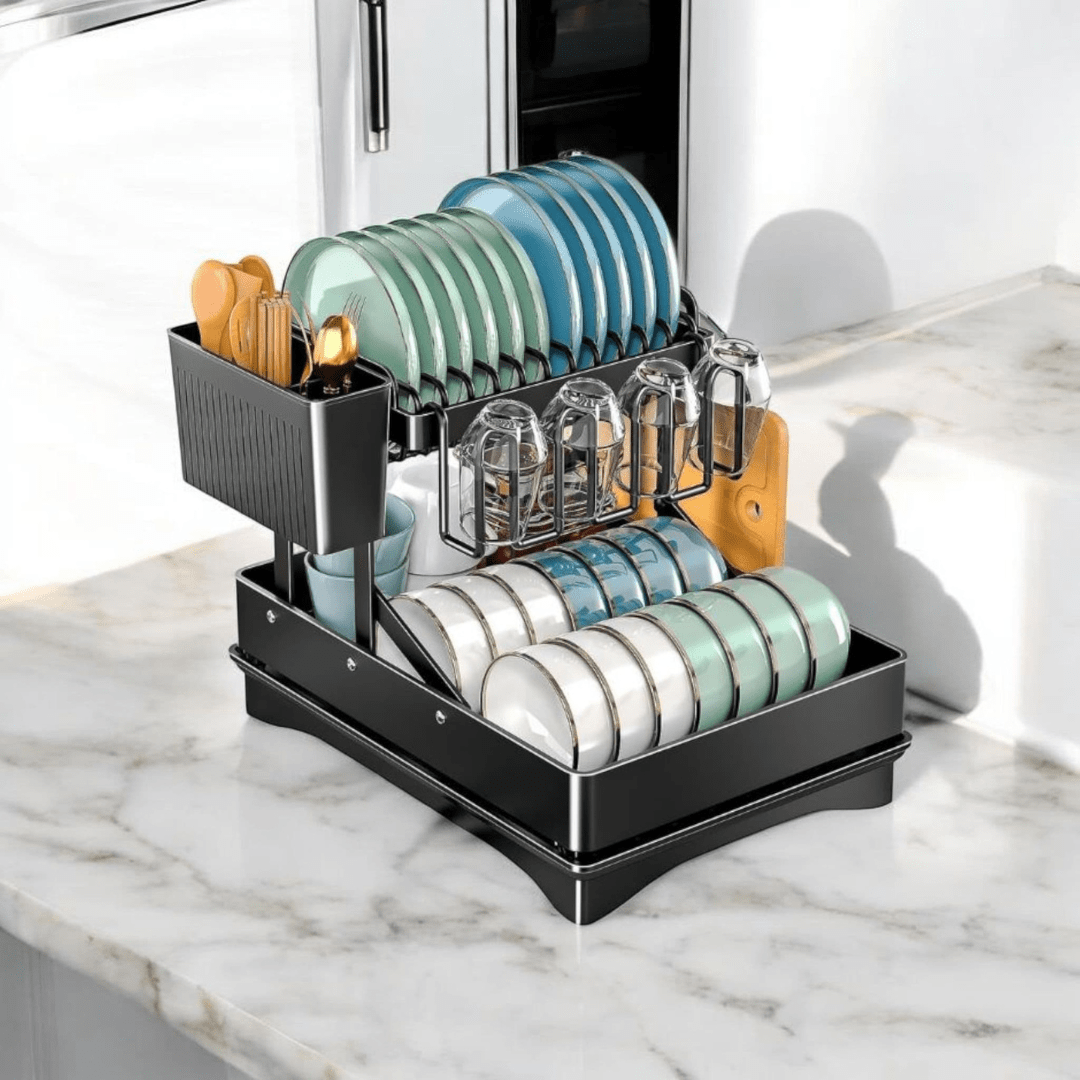 Space-Saving Foldable Iron Kitchen Dish Organizer Rack