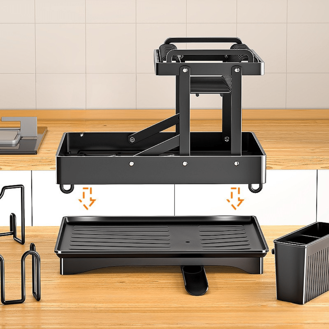 Space-Saving Foldable Iron Kitchen Dish Organizer Rack