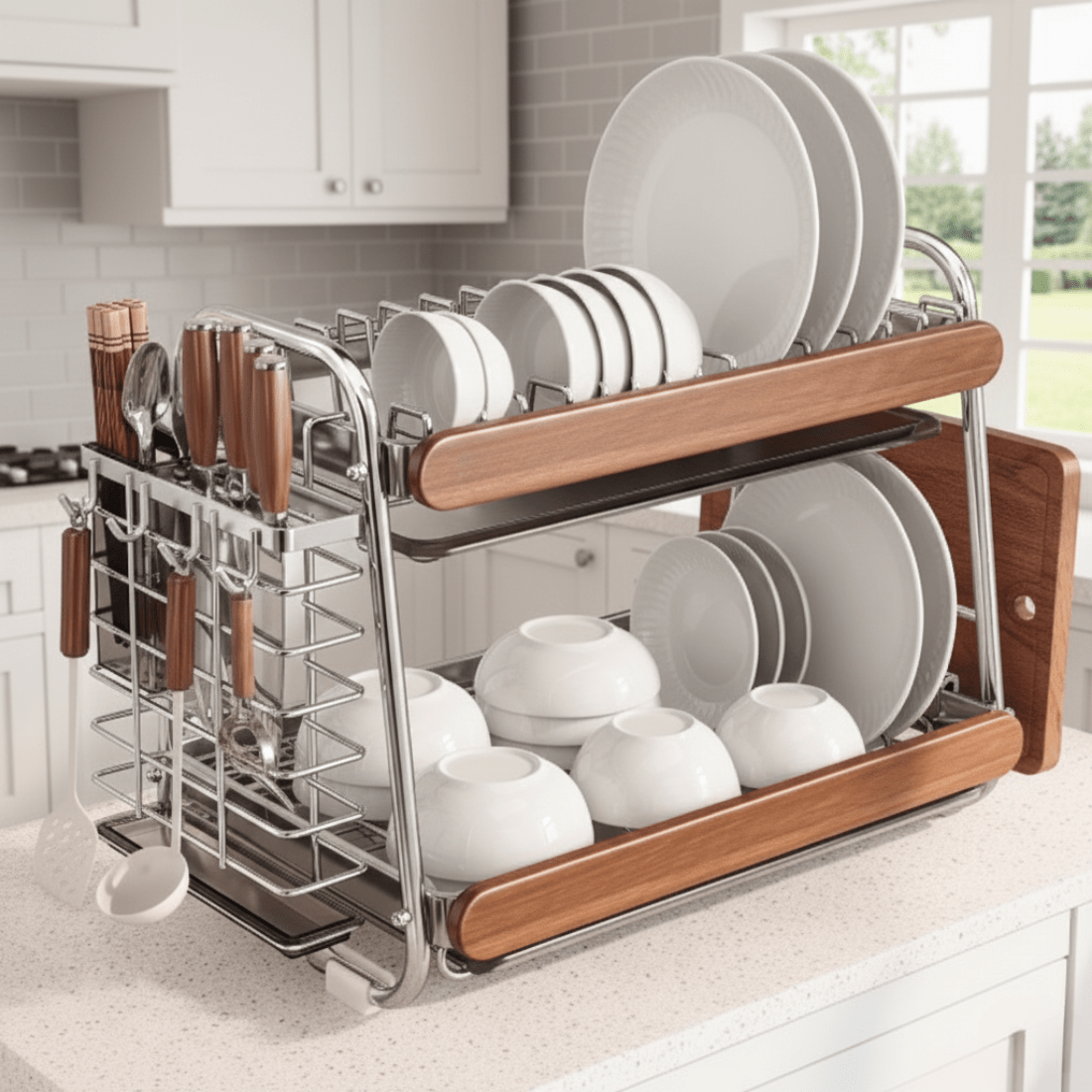 Stainless Steel Dish Drying Rack with Knife & Board Holder