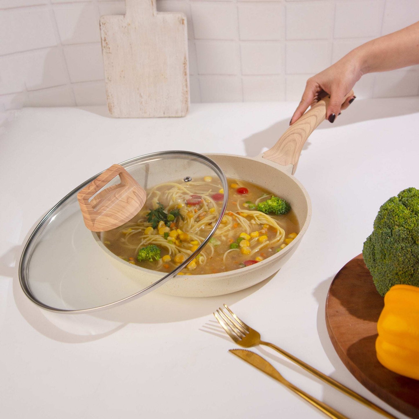 Maifan Stone Non-Stick Flat Bottom Frying Pan (White-28cm)