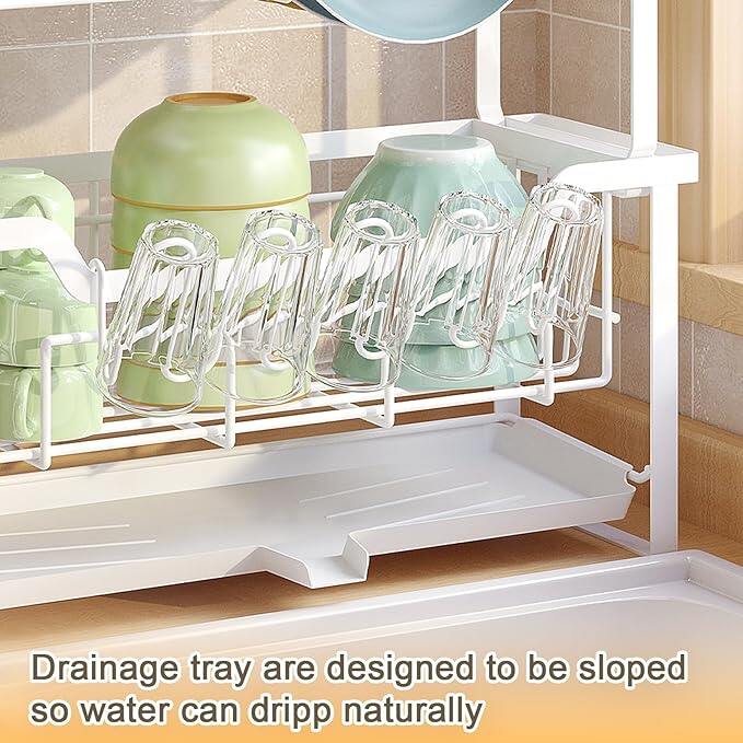 Stainless Steel 2-Tier Space-Saver Dish Rack with Drainboard (43cm)