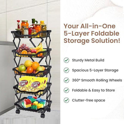 Multi-Layer Foldable Rolling Vegetable & Fruit Rack (95cm)