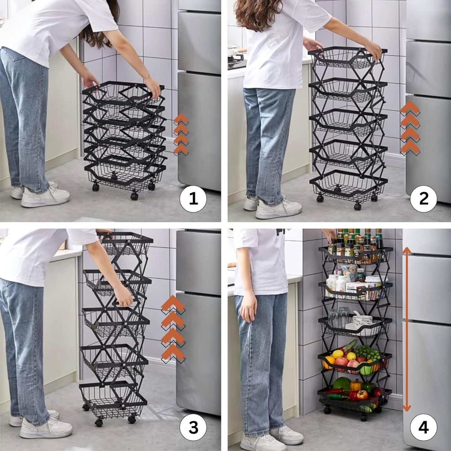 Multi-Layer Foldable Rolling Vegetable & Fruit Rack (95cm)