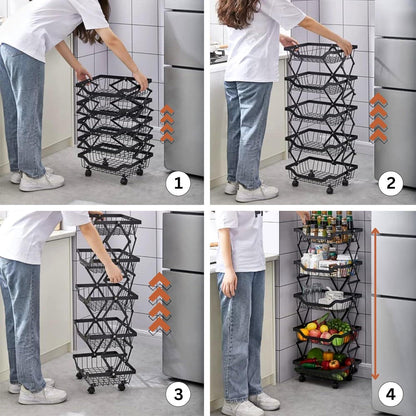 Multi-Layer Foldable Rolling Vegetable & Fruit Rack (95cm)