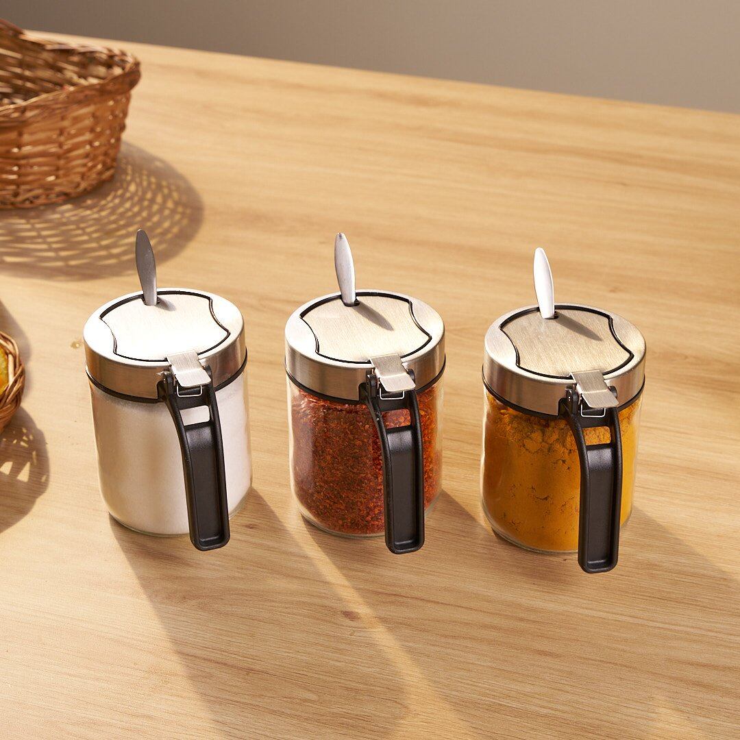 Airtight Glass Storage Containers with Stainless Steel Lid & Spoon