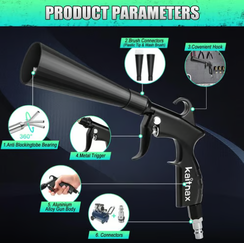 Air Blow Gun Car Interior Cleaning Gun High Pressure Car Detailing Cleaning Tool with Nozzle and Auto Detailing Dusting Brush