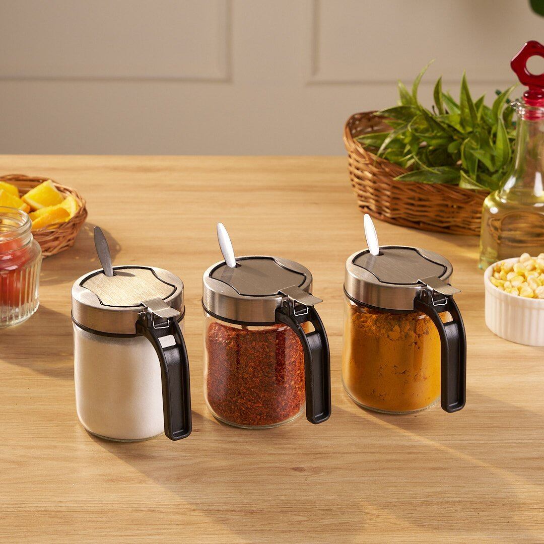 Airtight Glass Storage Containers with Stainless Steel Lid & Spoon
