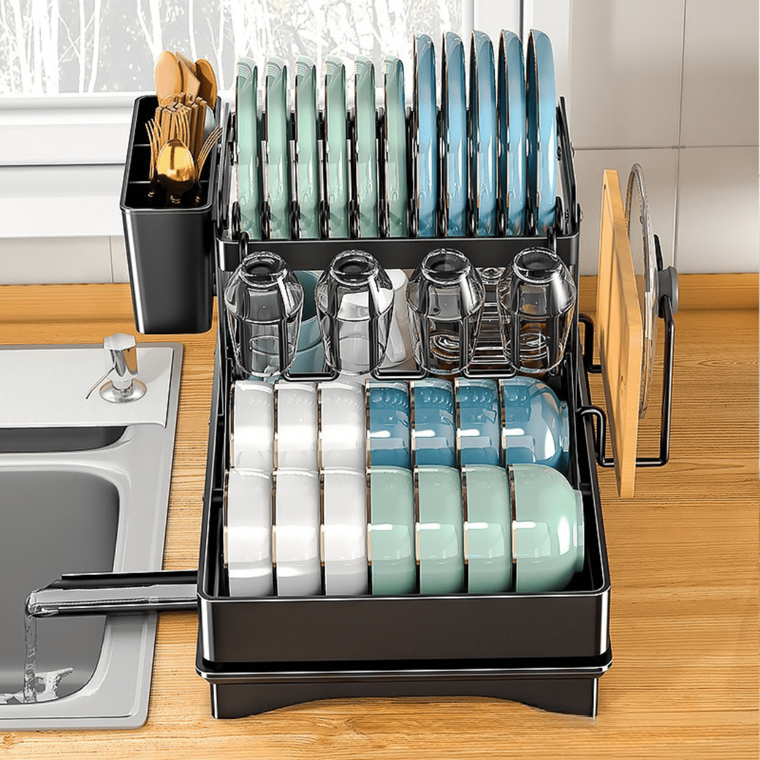 Space-Saving Foldable Iron Kitchen Dish Organizer Rack