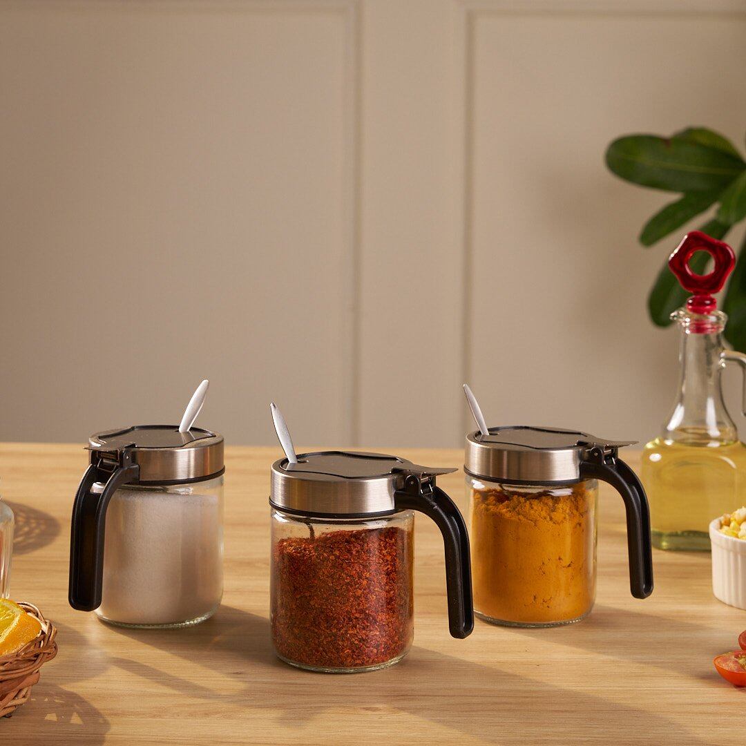 Airtight Glass Storage Containers with Stainless Steel Lid & Spoon